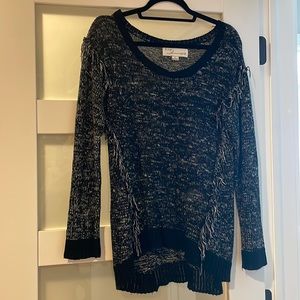 Vintage Havana Black and White Knit Fringe Sweater